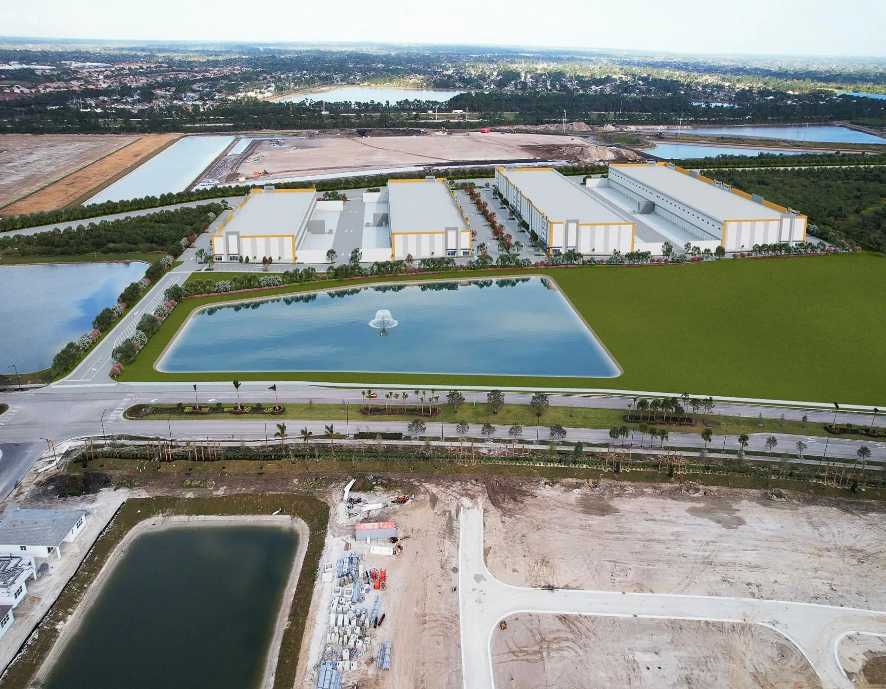 Master plan aerial with specifications for all four buildings